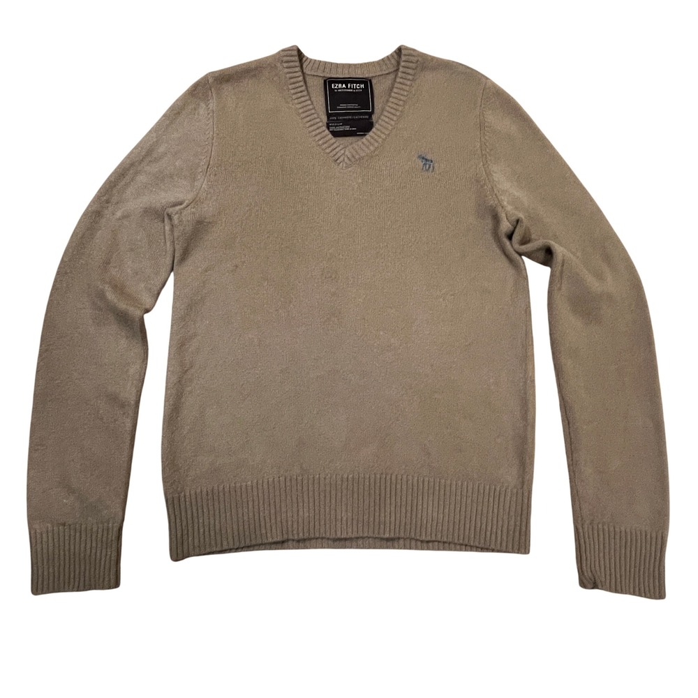Y2K Ezra Fitch Abercrombie Fitch Tan 100% Cashmere V-Neck Sweater Tan Old Money